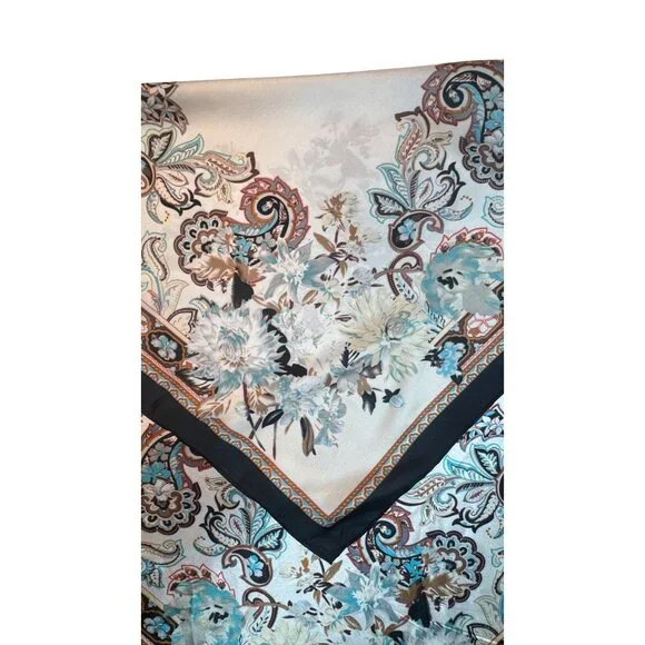 2/$30 NEW White Aqua Ivory Gray Black Floral Delicate Flower Silky Fashion Scarf - Picture 10 of 14